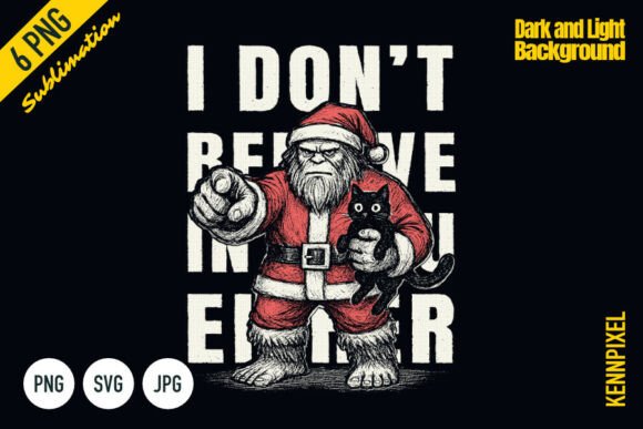 Bigfoot Santa and Cat Shirt SVG PNG