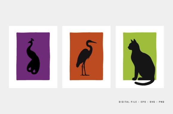 Boho Peacock Crane and Cat Art Svg