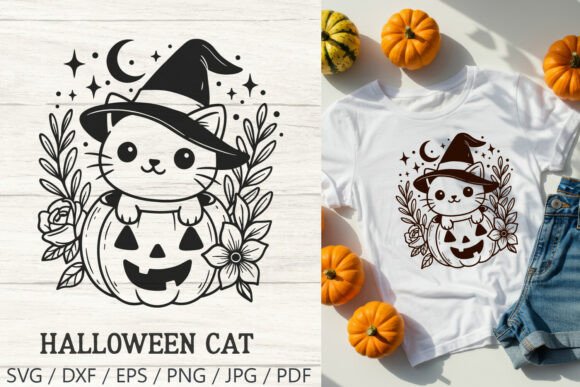 Cute Cat Pumpkin Halloween SVG Cut File
