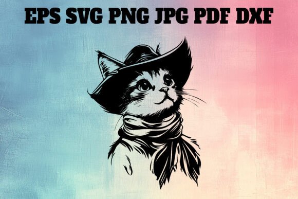 Cute Cowboy Cat Silhouette SVG