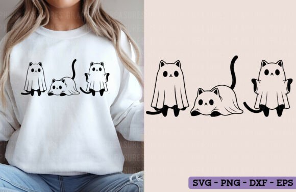 Cute Halloween Ghost Cat PNG SVG Spooky