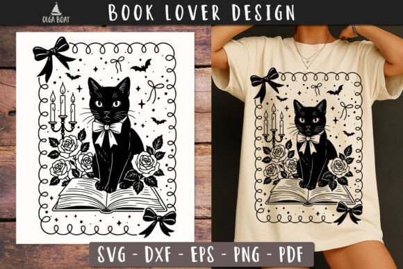 Gothic Black Cat Book SVG