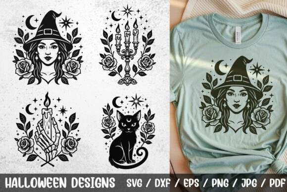 Gothic Witch Black Cat Halloween SVG