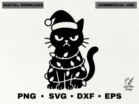 Grumpy Christmas Cat Silhouette SVG
