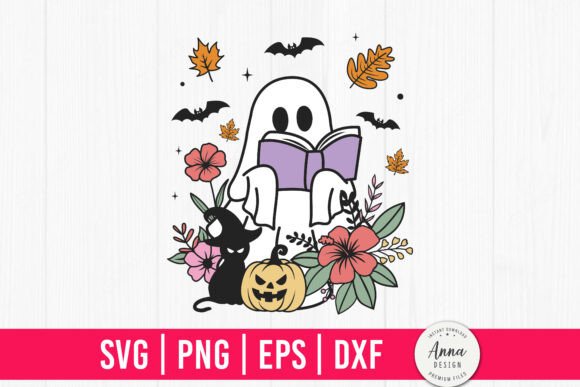 Halloween Floral Ghost Cat Book SVG