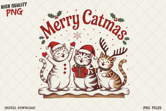 Merry Catmas PNG, Funny Christmas Cat PNG