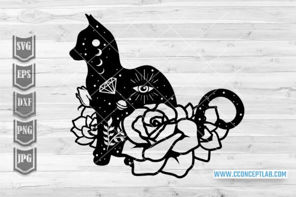 Mystical Cat Floral Svg