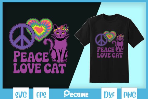 Peace Love Cat Hippie Cat Funny SVG