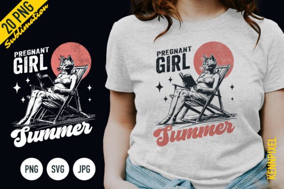 Retro Pregnant Girl Summer Cat Shirt SVG