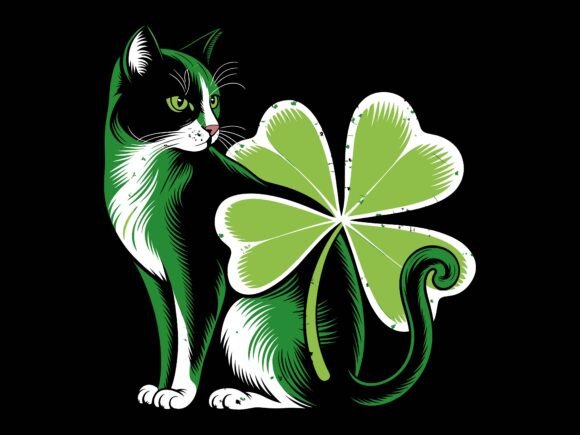 St Patrick's Day Lucky Cat Shamrock SVG